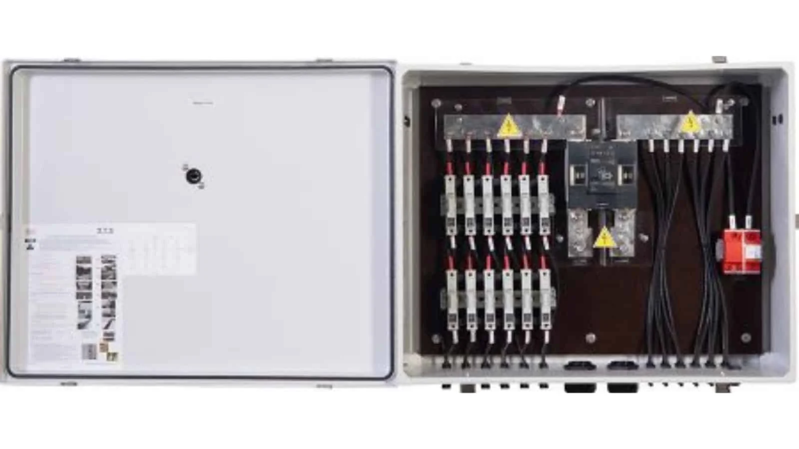 Electrical distribution box with circuit breakers and wiring by Swastik Electro.